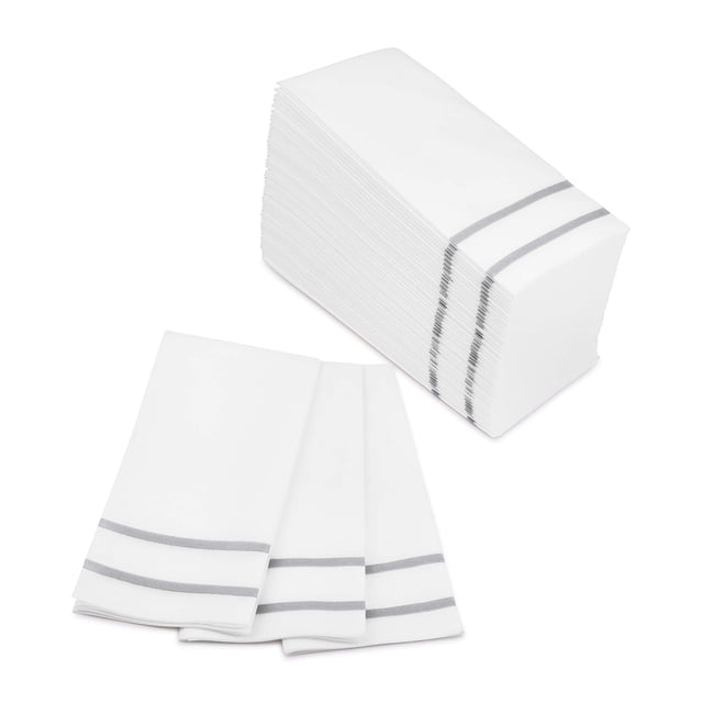 Fete - Toallas desechables de mano para baño, diseño plateado, 100 toallas de invitados con tacto de lino, servilletas formales para cena, aniversario y boda para mesas, habitaci