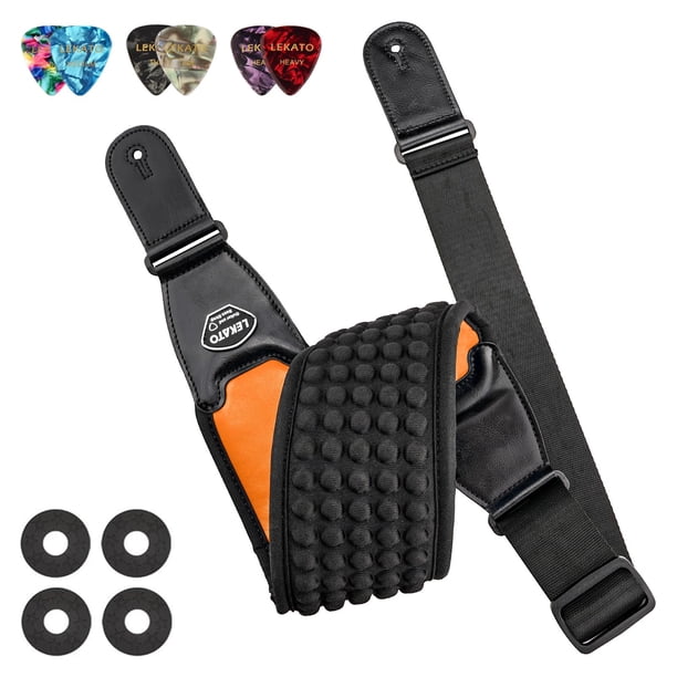 Correa de guitarra LEKATO de neopreno acolchada de 3.5 pulgadas de ancho, ajustable de 115 a 140 cm