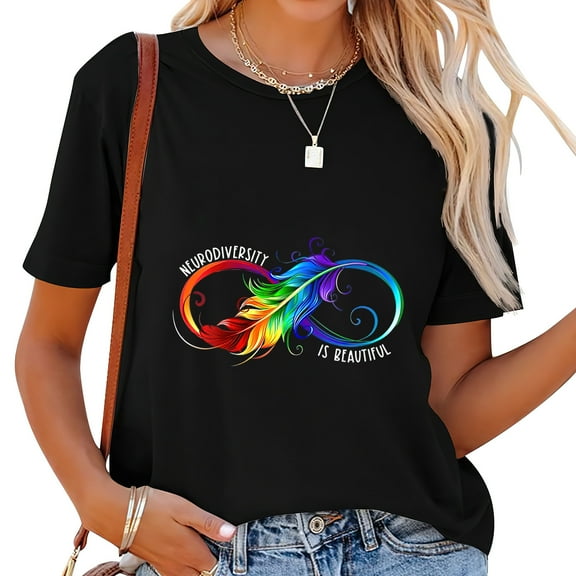Womens Neurodiversity Is Beautiful Infinity Autism Awareness Month Round Neck T Shirt Black