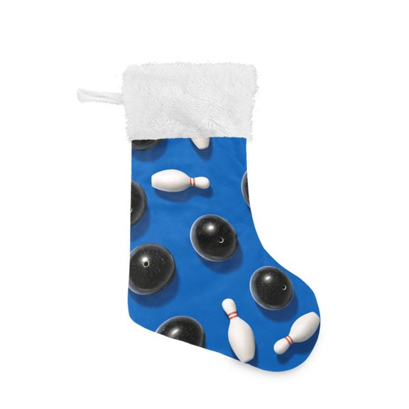 Black Bowling Balls White Pins Christmas Stockings Large Capacity 18 inch Gift Bag with Hook Xmas Holiday Decor 1 Pack