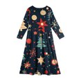 thumbnail image 3 of Christmas Girls' Maxi Dress Long Sleeve Snowflake Print Maxi Dress Crew Neck Soft Fabric Winter Theme Casual A-Line Floor Length Outfit, 3 of 4