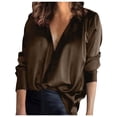 thumbnail image 1 of Blusas de manga larga para viaje de color sólido con cuello en V y encaje de satén para mujer Fridja  bvmnju4790, 1 of 8