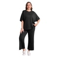 thumbnail image 5 of Ronuti Two Piece Sets for Women Summer Outfits Oversized Wide Leg Crop Pants Lounge Sets Airport Beach Vacation Clothes, 5 of 9