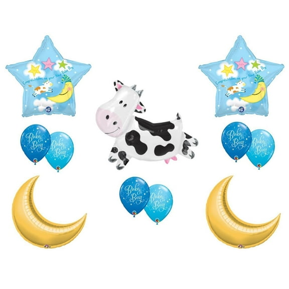 NEW! Hey Diddle Diddle Baby Boy Shower Balloons Cow Nursery Rhyme Cow Moon