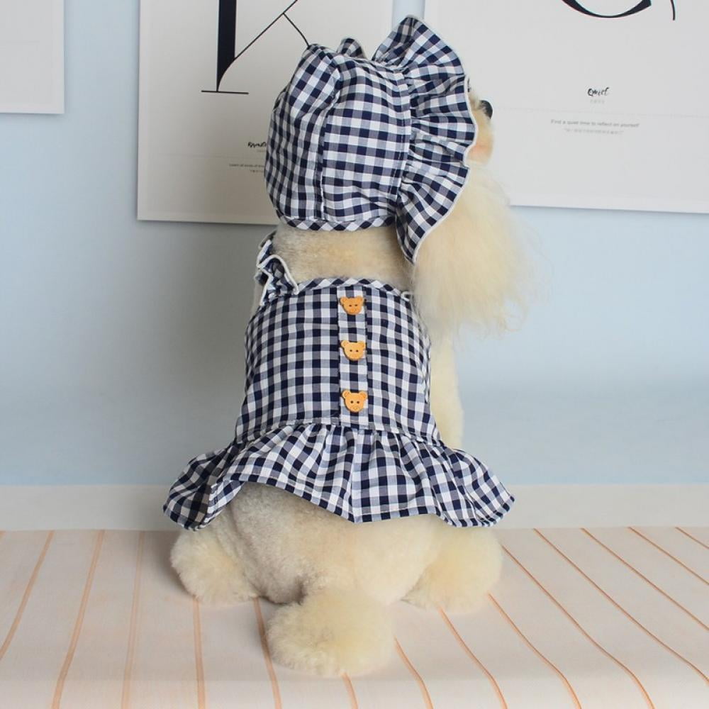Baywell Dog Checkerboard Dress Pet Blue Plaid Clothes Girl Puppy ...