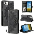 thumbnail image 1 of Flip Case for iPhone 16e , Totem Embossed Flowers Premium PU Leather Wallet Folio Cover with Card Holder Kickstand Compatible with iPhone 16e - Gray, 1 of 13
