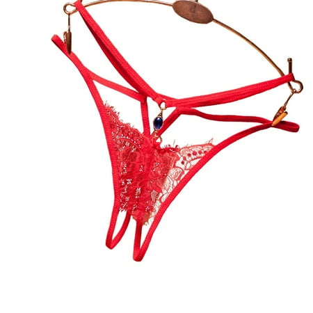 BUYISI Sexy Women Crotchles Gemstone Thong G-String Panties Lingerie Underwear T-Back  Red