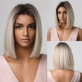 thumbnail image 6 of Short Straight Synthetic Wigs for Women & Girls - Blonde to Brown Ombre Bob Wigs with Bangs, Heat Resistant, 6 of 28
