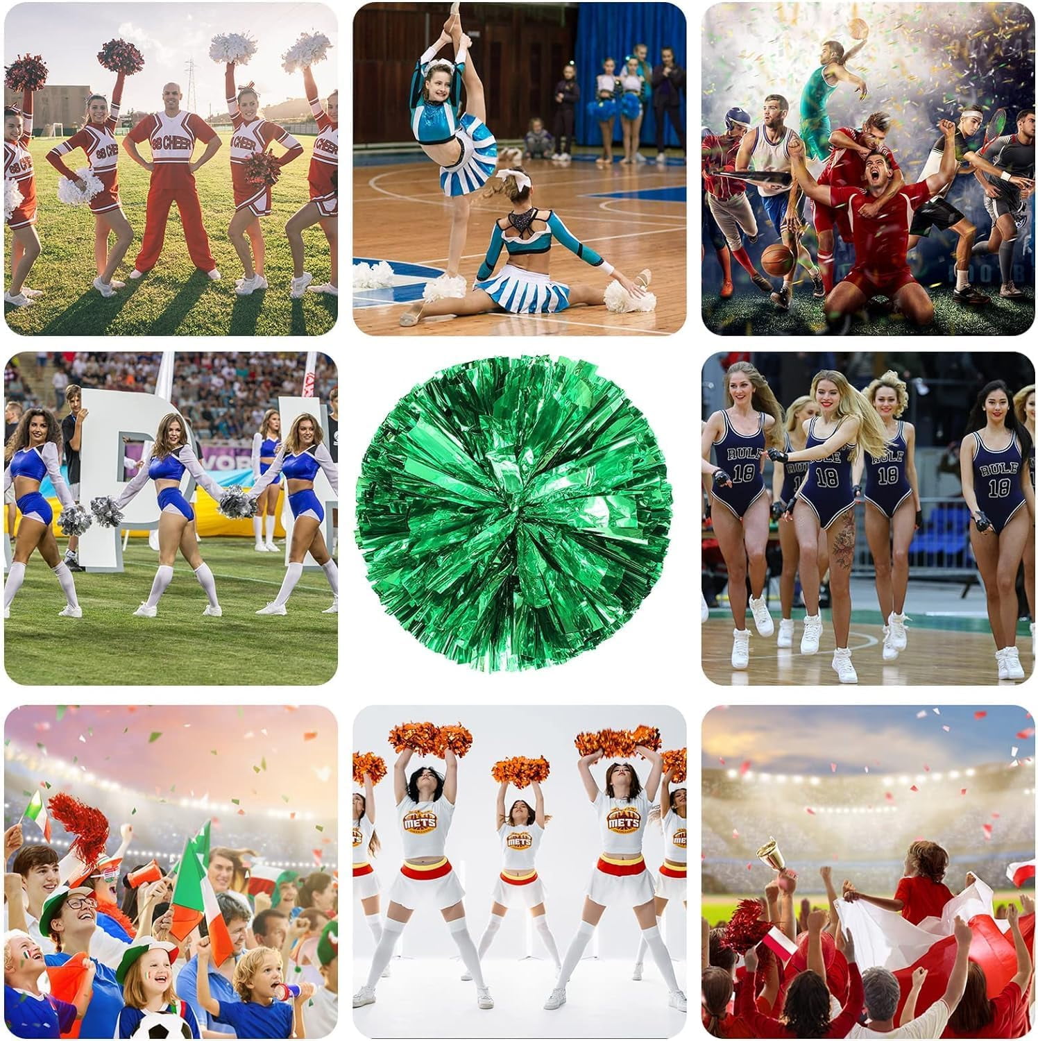 SHANJIA Cheerleader Pom Poms, 12 Pack Cheer Pom Pom Sports Dance Cheer Plastic Pom Poms Cheerleading for Sports Team Spirit Cheering