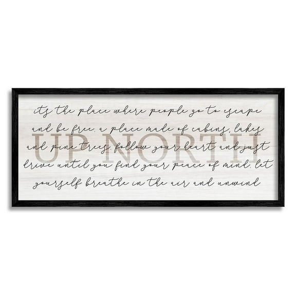 Stupell Industries Up North Cabin Phrase Graphic Art Black Framed Art Print Wall Art, Design by Lil' Rue