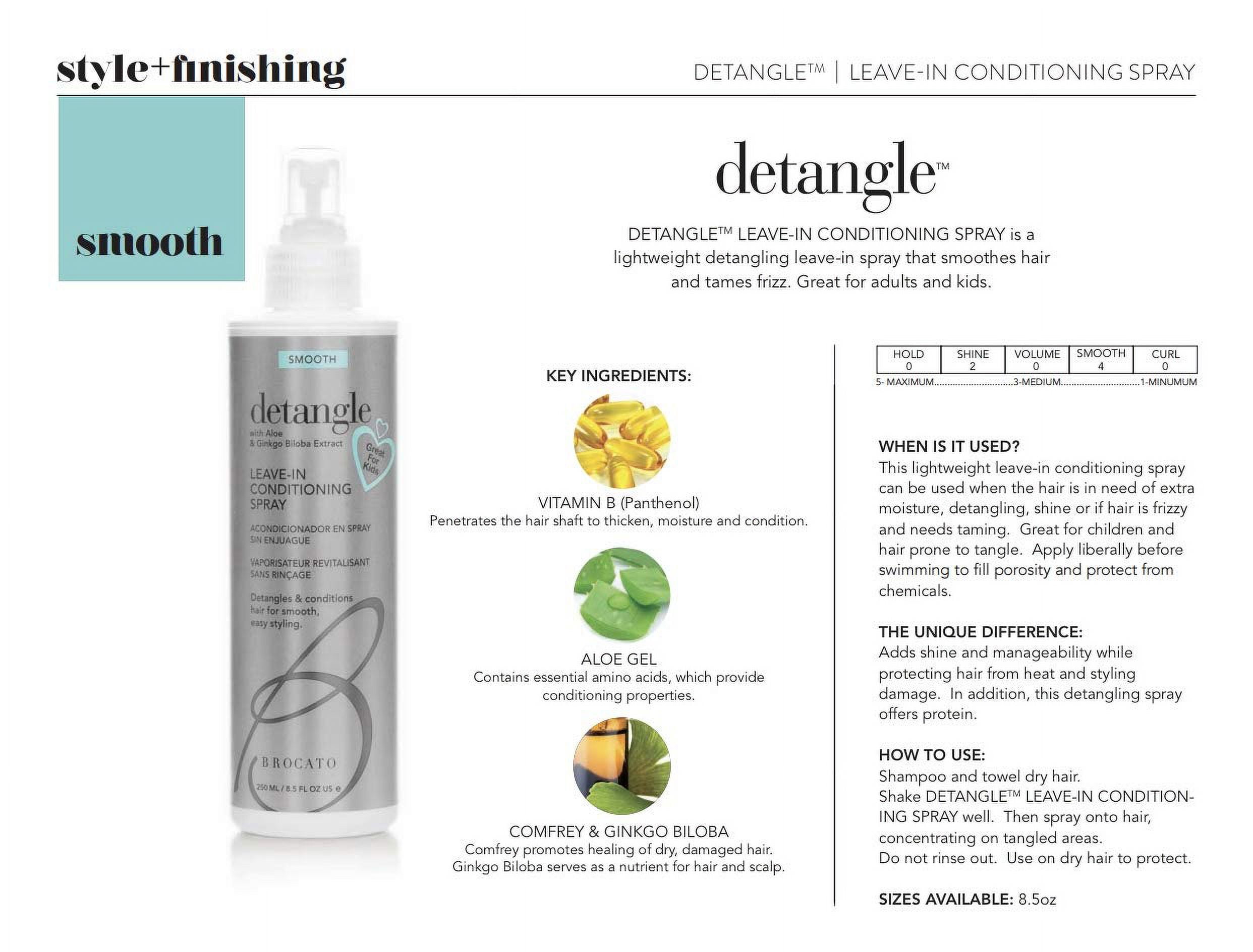 Brocato Detangle Leave In Conditioner Spray, 8.5 oz | Hair Detangler & Conditioning Spray for Women to Smooth Hair | Tame Frizz & Provide Sun & Heat Protection | Detangling for All Hair Types