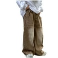 thumbnail image 4 of Sentmoon Wide Leg Jeans Boys High Waist Loose Fit Denim Pants with Pockets Solid Color Solid Color Baggy Pants Trendy for Child Weekend Outings Khaki 13 Years, 4 of 9