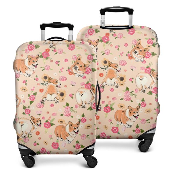 Corgi Dog and Flower Florals Luggage Cover Fashion Suitcase Cover Baggage Covers Fit 25-28 Inch Luggage (Go Travel)