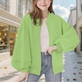 thumbnail image 2 of Miluxas Girls Bomber Jacket Cropped Zipper Long Sleeve Casual Sports Coat Outerwear Green 140(140), 2 of 3