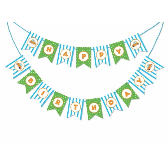 Inkdotpot Birthday Party DecorationsHappy Birthday Party GarlandBaby Boy CarPennant Banner Flag