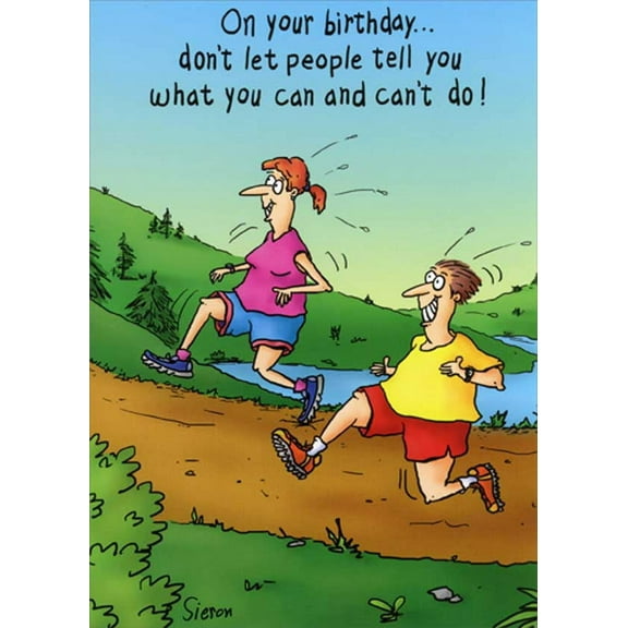 Oatmeal Studios Couple Running Up Hill Funny / Humorous Over the Hill Birthday Card