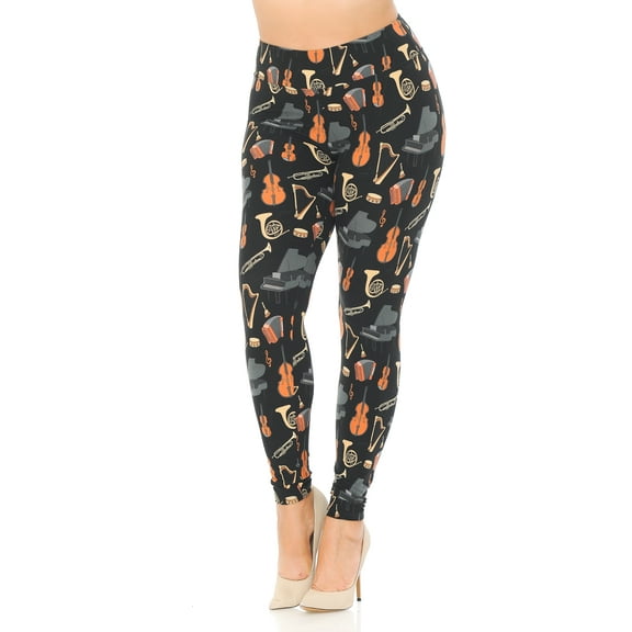 Buttery Soft Musical Instrument Extra Plus Size Leggings - 3X-5X (XPlus One Size,Black)