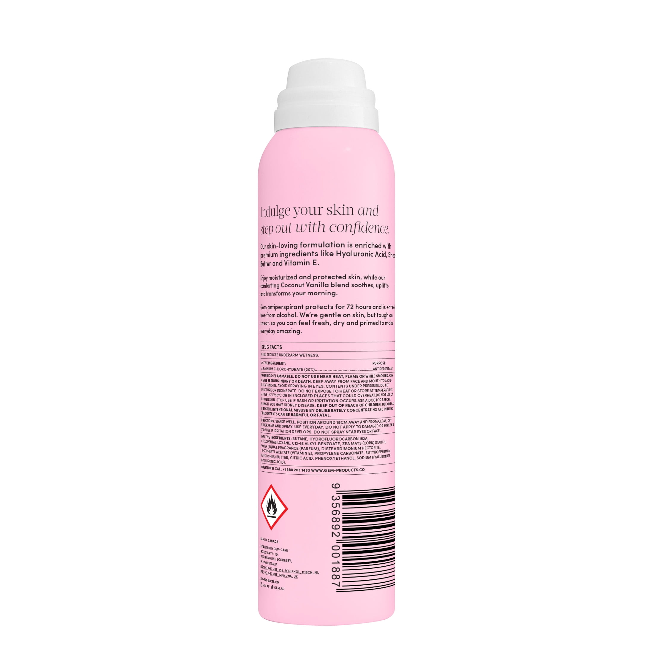 Gem Skin-Loving 72hour Protection Antiperspirant Deodorant Spray: Coconut Vanilla 3.8 oz