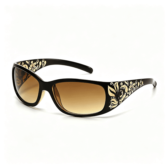 HBMYN Fashion Y2K Polarized Sunglasses for Women Rhinestone Wrap Around Rectangular Sunglasses Uv400 Protection Classic Brown Sunglasses