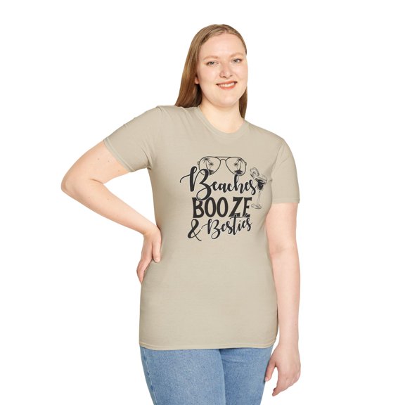 Beaches Booze And Besties, Gildan Unisex Softstyle Shirt, Graphic Tee S-3XL