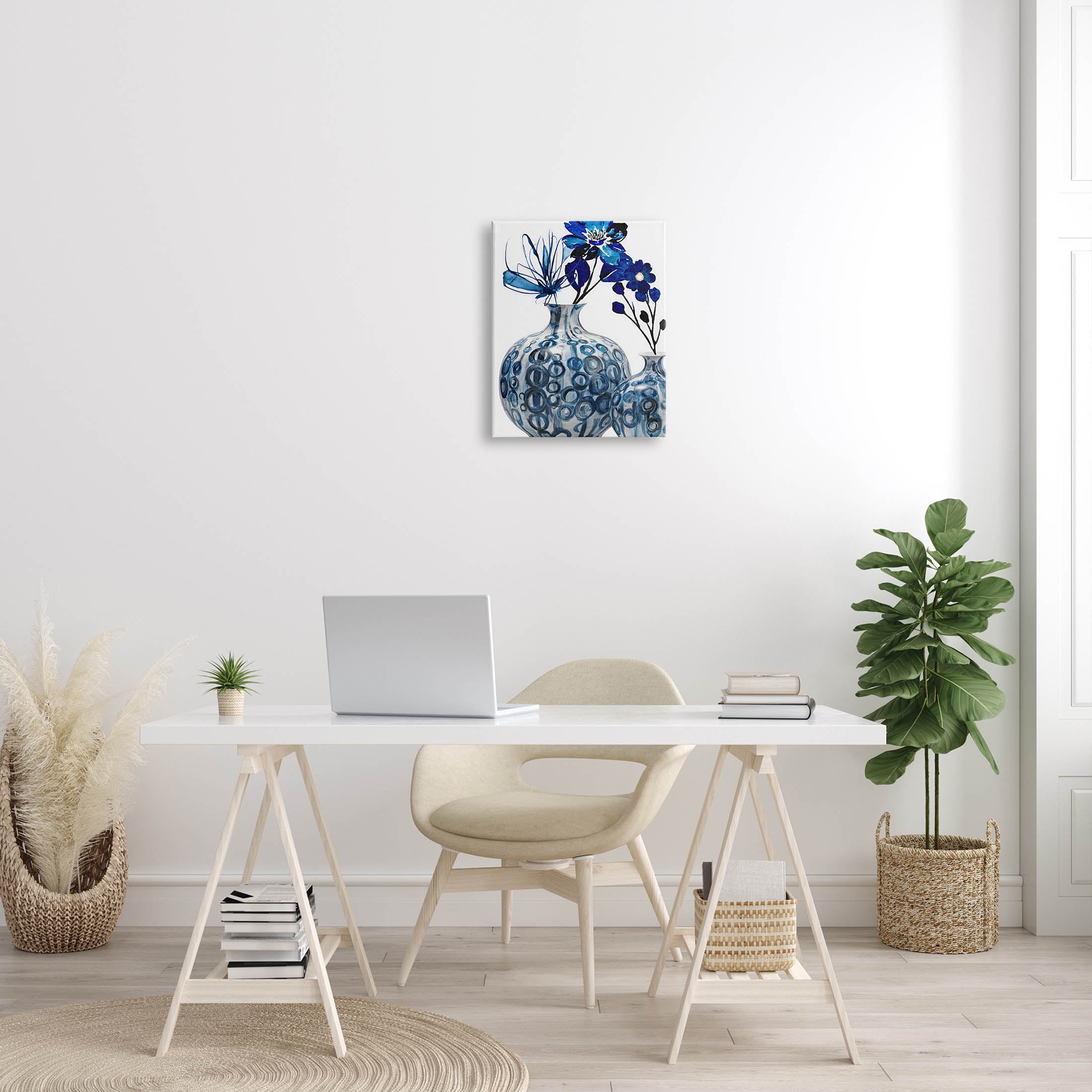Modern Blue Flower Arrangement Botanical & Floral Graphic Art Gallery Wrapped Canvas Print Wall Art
