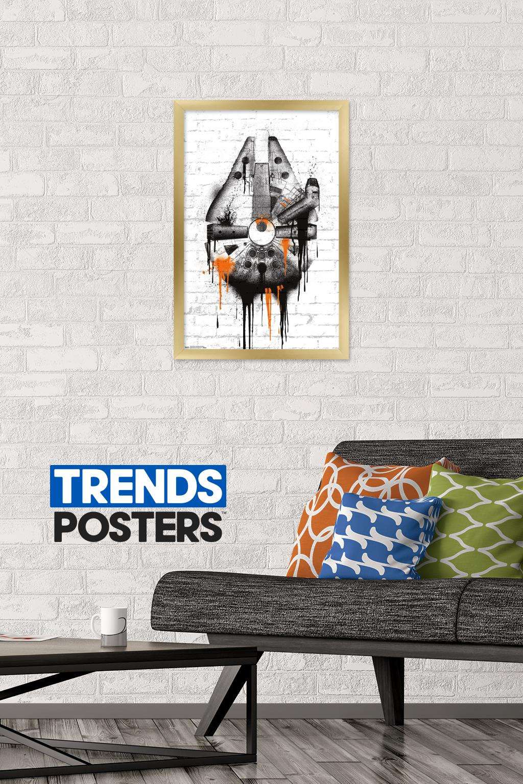 Star Wars: Saga - Falcon Black And Orange Wall Poster, 14.725" x 22.375", Framed