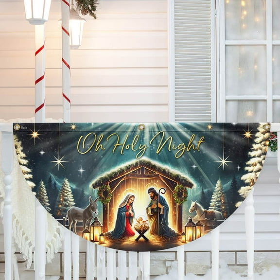 FLAGWIX Christmas Nativity Of Jesus Christ Holy Night Non-Pleated Fan Flag TQN4071FL 1.5x3 ft, 1 Pack Suitable for Outdoor and Indoor