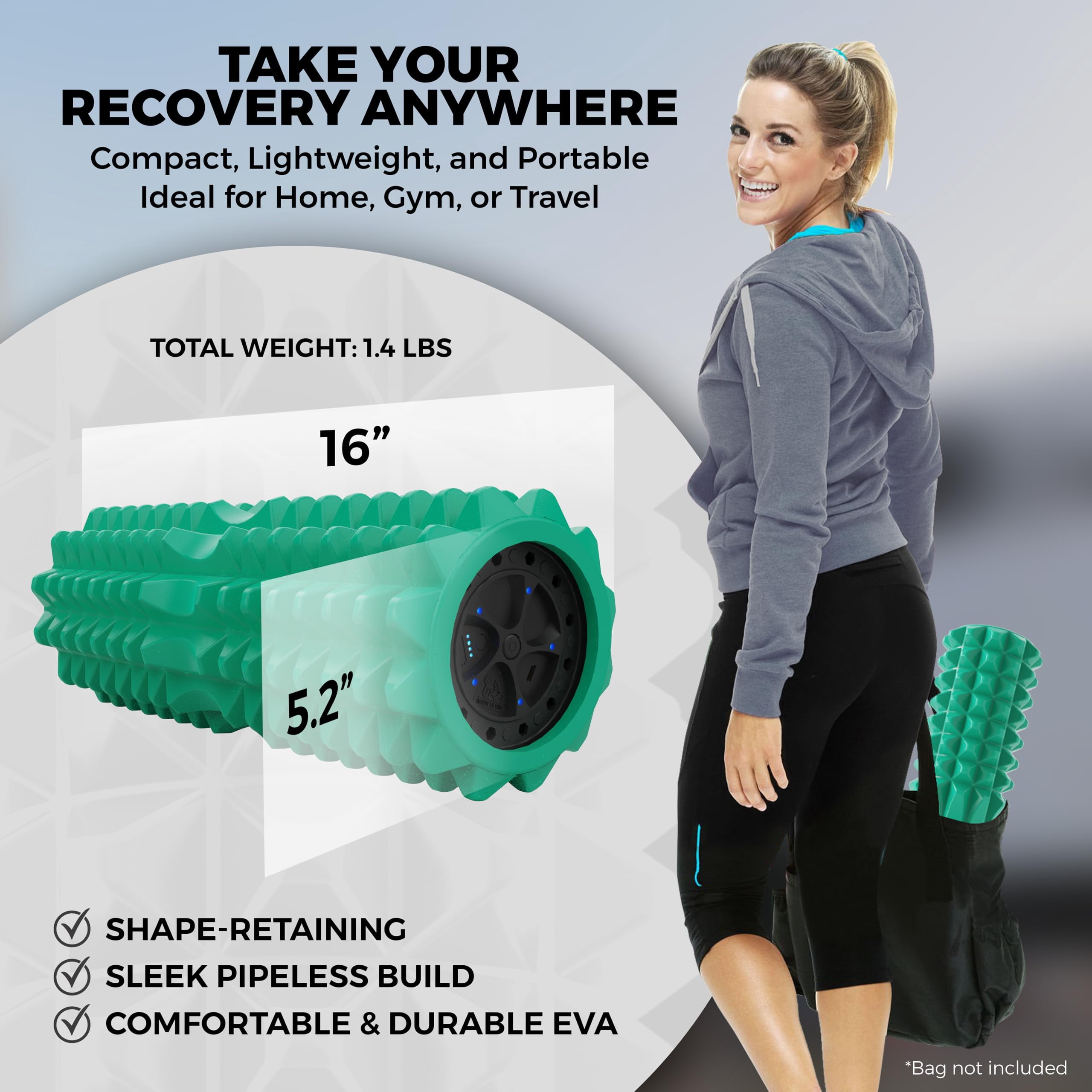 Nordic Lifting 5-Speed Vibrating Green EVA Foam Deep Tissue Massage Roller for Muscle Recovery