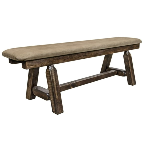 Homestead Collection Plank Style Bench, Stain & Clear Lacquer Finish, 5 Foot w/ Buckskin Upholstery
