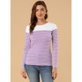 thumbnail image 3 of CamiseDe ManLarPaMujer bloque de colorrayas triple color simple Blanco VioleM, 3 of 6