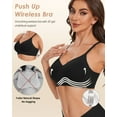 thumbnail image 4 of Wireless Push Up Bras for Women Comfortable Support Seamless Bra Ribbed V-Neck Bra Padded Bralette, 4 of 7