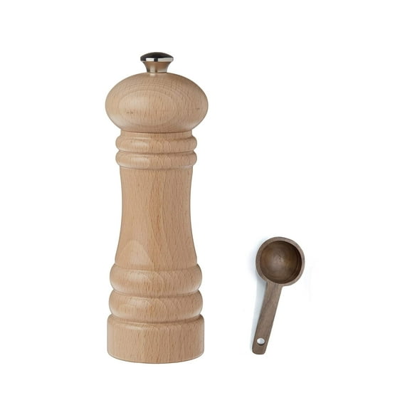 Zassenhaus Berlin Natural Wood Salt Mill Gift Set, Refillable Grinder, 7.1 Inches - With Wooden Spice Scoop