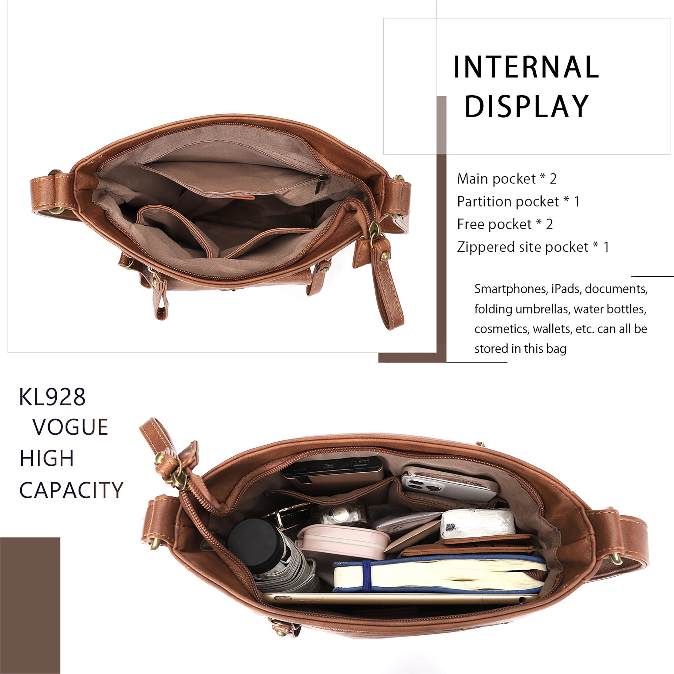 KL928 Medium Crossbody Purses for Women Handbag Leather Crossbody Shoulder Bags with Multi Pockets