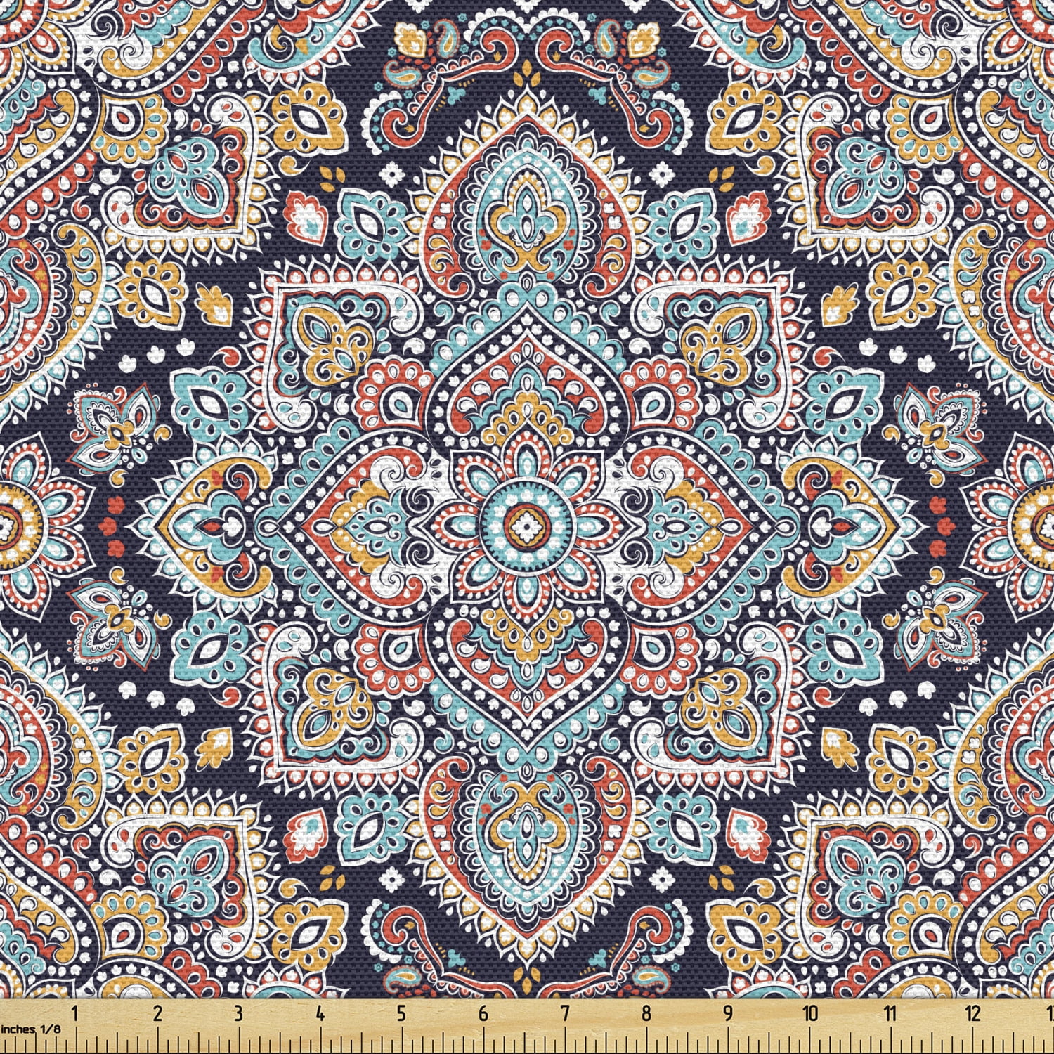 Ethnic Upholstery Fabric by the Yard, Bohemian Style Motif Vintage