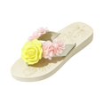 thumbnail image 3 of IEMIEMIEM Women's Platform Flip Flops Floral Wedge Sandals Comfortable Soft Cushion Slip on Summer Beach Vacation Thong Indoor Outdoor Walking Shoes Beige 7 Wide, 3 of 6