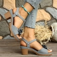 thumbnail image 6 of Womens T-Strap Block Heel Dress Sandals Floral Embellished Open Toe Ankle Strap Buckle Comfortable Faux Faux Leather Summer Wedding Shoes Gray,Size 39, 6 of 7
