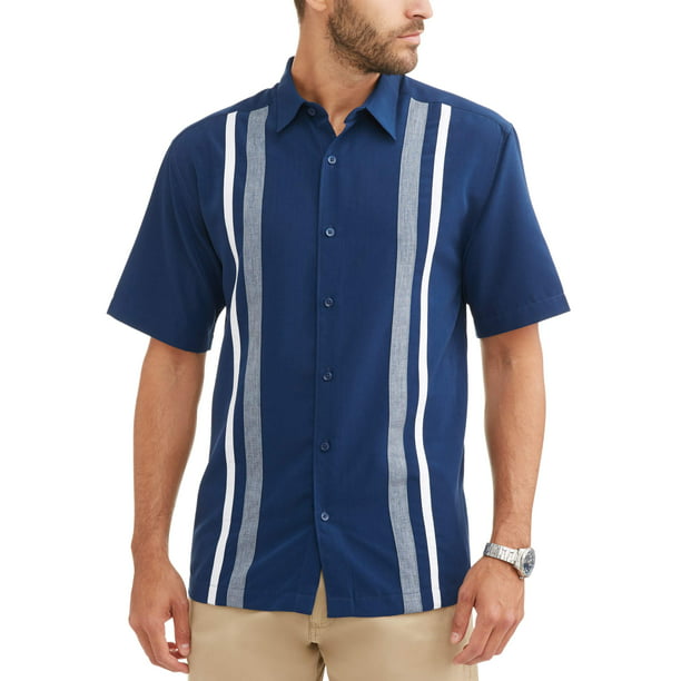 Cafe Luna Men's short sleeve panel woven shirt - Walmart.com