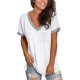 thumbnail image 3 of Women\'s T-shirts V Neck Short Sleeves Tops With Pocket Rib Hem Dual Color Loose Clothing For DailyM, 3 of 5