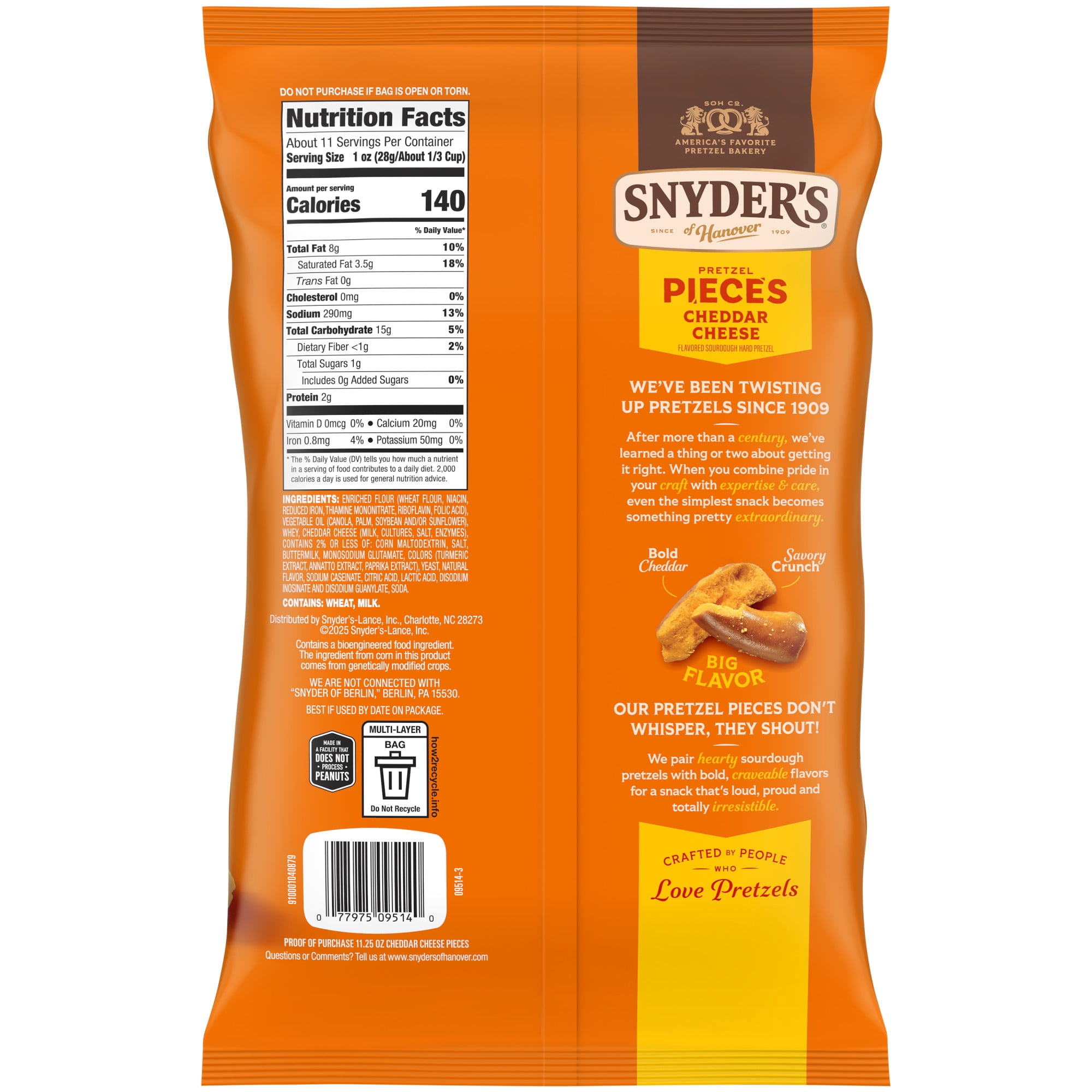 (3 pack) Snyder's of Hanover Cheddar Cheese Flavored Pretzel Pieces, 11.25 oz Bag