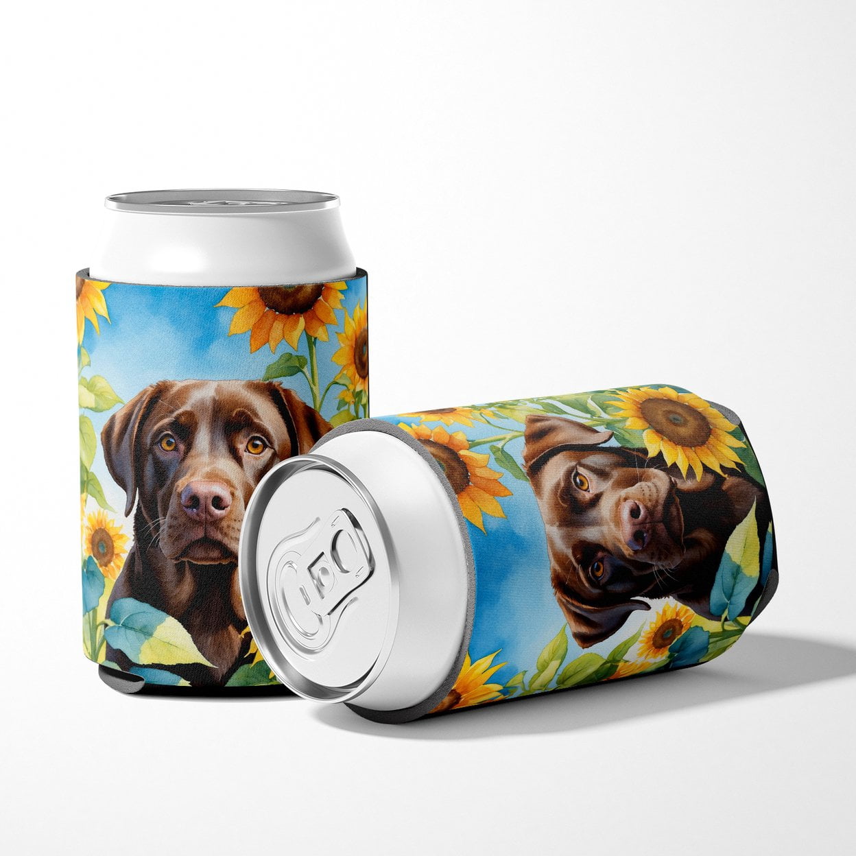 Labrador Retriever in Sunflowers Can or Bottle Hugger 3 in x 5 in