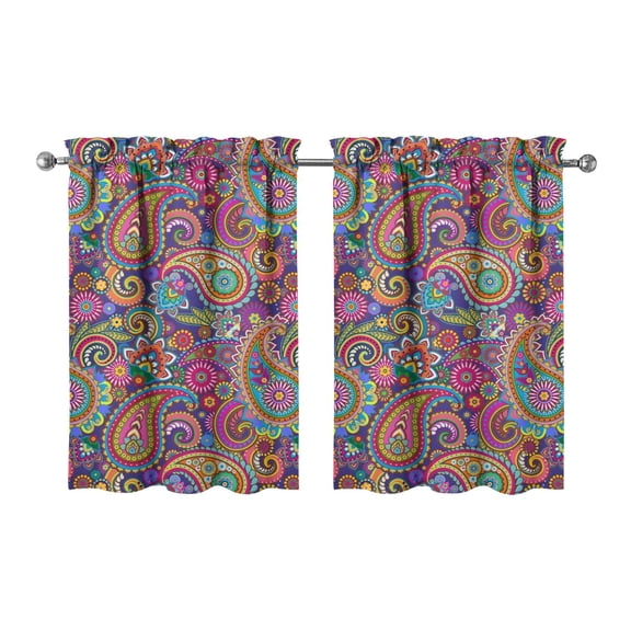 Paisley Design Kitchen Curtains - Vintage Paisley Design Tier Cafe Curtains for Bathroom Living RV Rod Pocket Window Drapes 36 Inch 2 Panels Set 28"x36" 2 Panels Window Treatment Tiers
