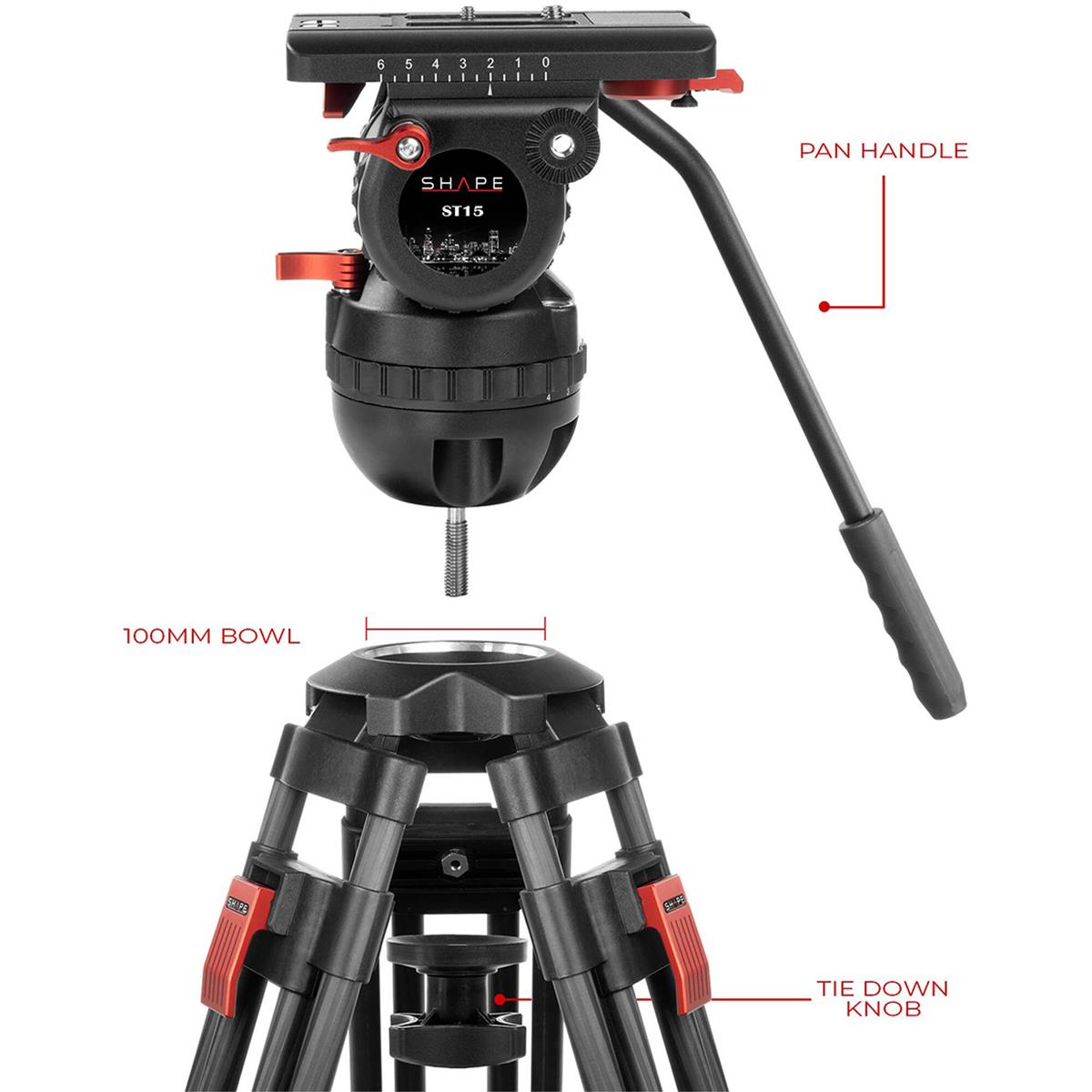 Shape Pro Video 3-Section Carbon Fiber Tripod with Fluid Head, 33 lbs