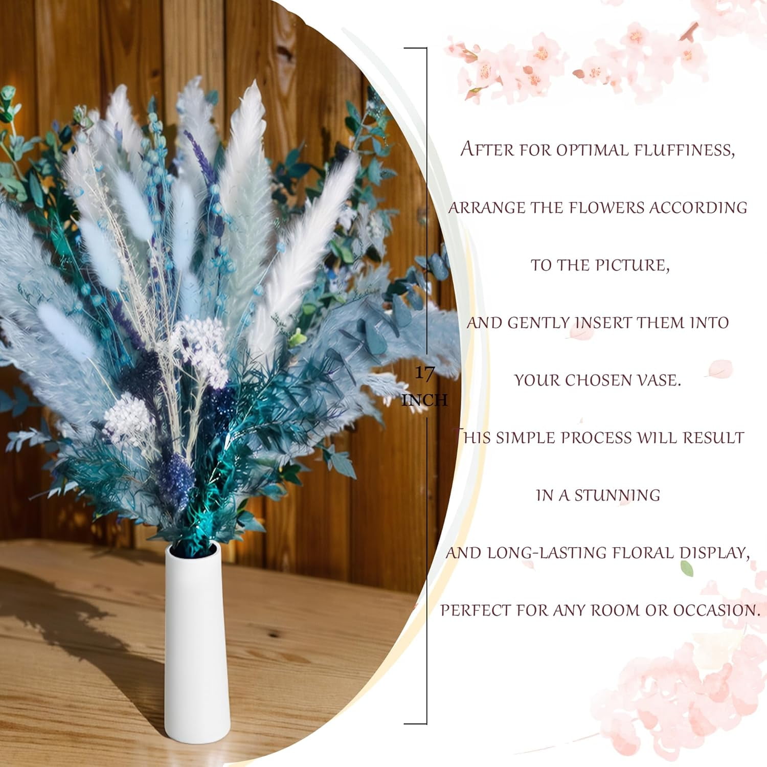 Pampas Grass Decor Dried Flowers With Blue Pampas Grass Boho Floral Arrangements For Home Office Wedding Centerpieces