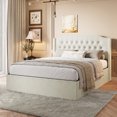 thumbnail image 3 of Euroco Upholstery Queen Size Platform Bed with Crystal Button Headboard, No Box Spring Needed, Beige, 3 of 11