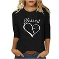 thumbnail image 1 of Penkiiy Hauts à Manches 3/4 Imprimés Cœur Col Rond Tunique de la Saint-Valentin Blouse L Noir, 1 of 5