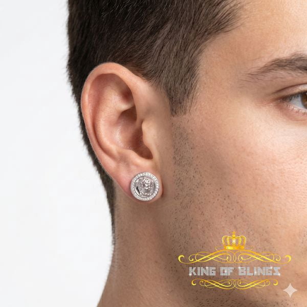 King of Bling's 0.20ct Diamond 925 Sterling White Silver for Men's & Women's Stud Medusa Earring