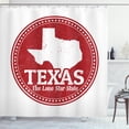thumbnail image 1 of Texas Star Shower Curtain, Vintage Stamp Pattern Map and the Lone Star State Written in Circular Frame, Fabric Bathroom Set with Hooks, 69W X 70L Inches, Ruby and White, by Ambesonne, 1 of 3