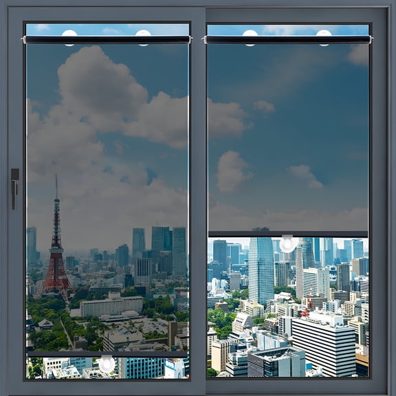 XIBUFE 2026 New Stretchable Roller Blind - 17X78" Sun&Heat Blocking Shade for Home/Car,No-Drill Suction Cup Installation,Blackout for Bedroom, Bathroom, Office, Kitchen (Black)