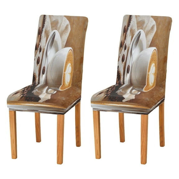 BZSMCE Chairs Slipcovers Dining Chair Covers Cappuccino with Coffee Bean Creative Pattern