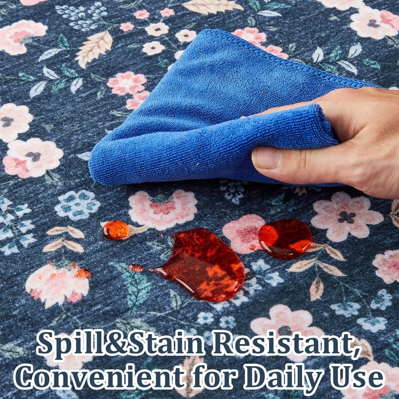 Area Rugs 10'x13' Washable Floral Rugs for Living Room Non Slip Low Pile Carpet for Office Bedroom Kids Room Bedside Black